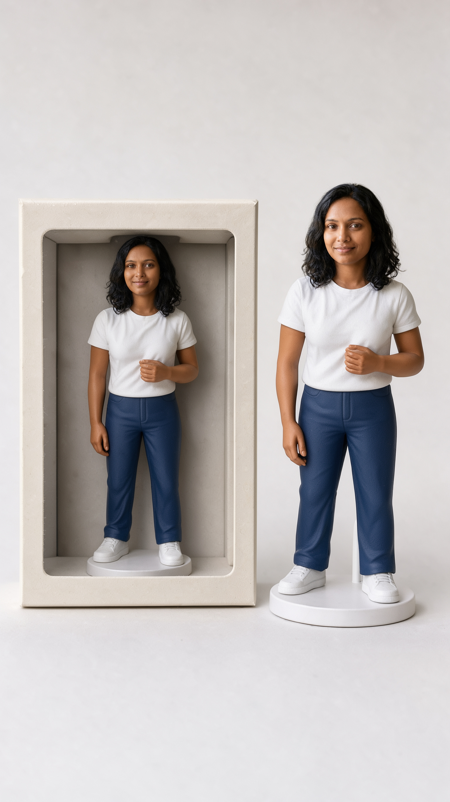 Actual collectible figurine image generated from the reference shown beside it